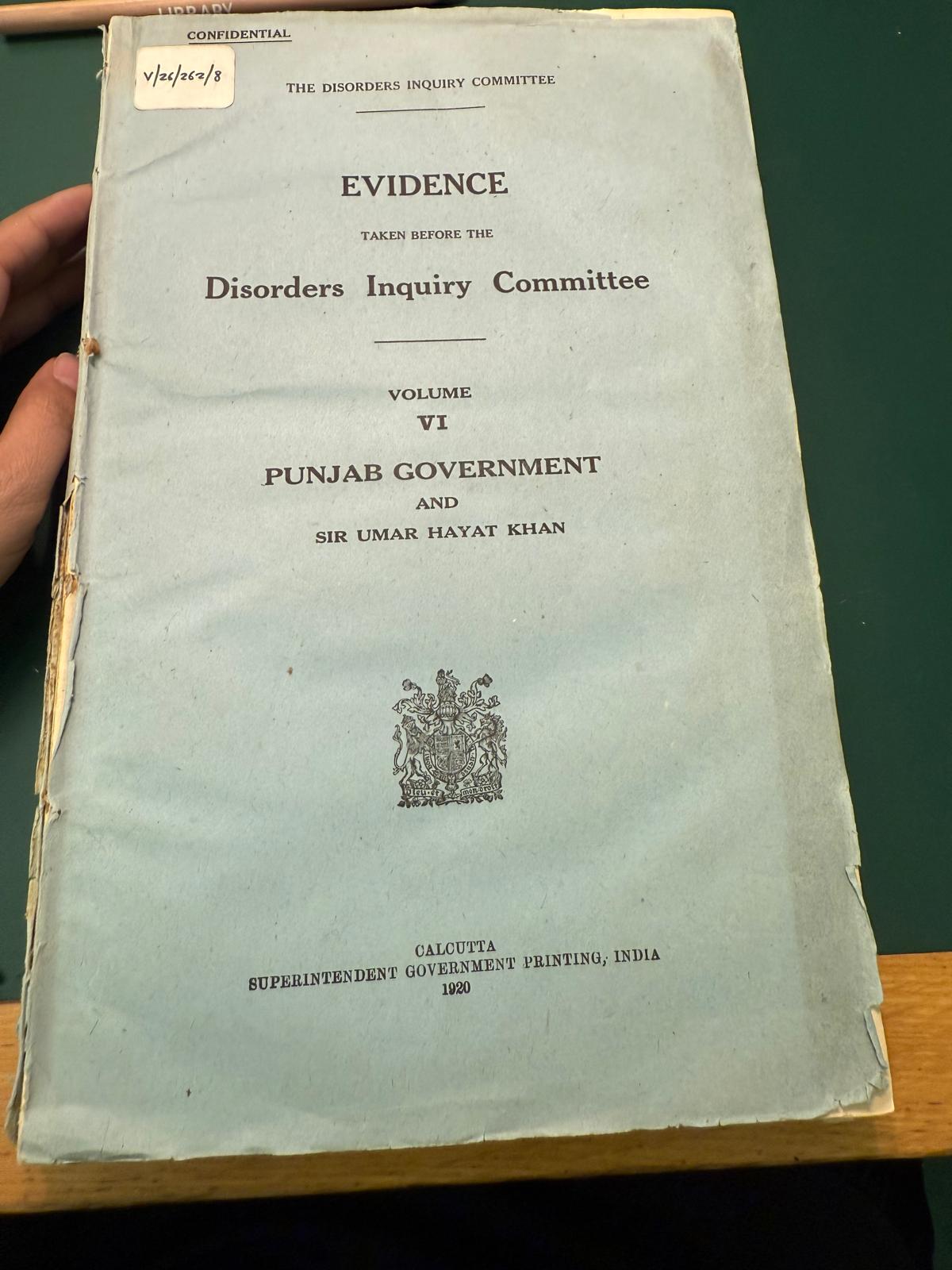 Disorders Inquiry Committee evidence, 1920